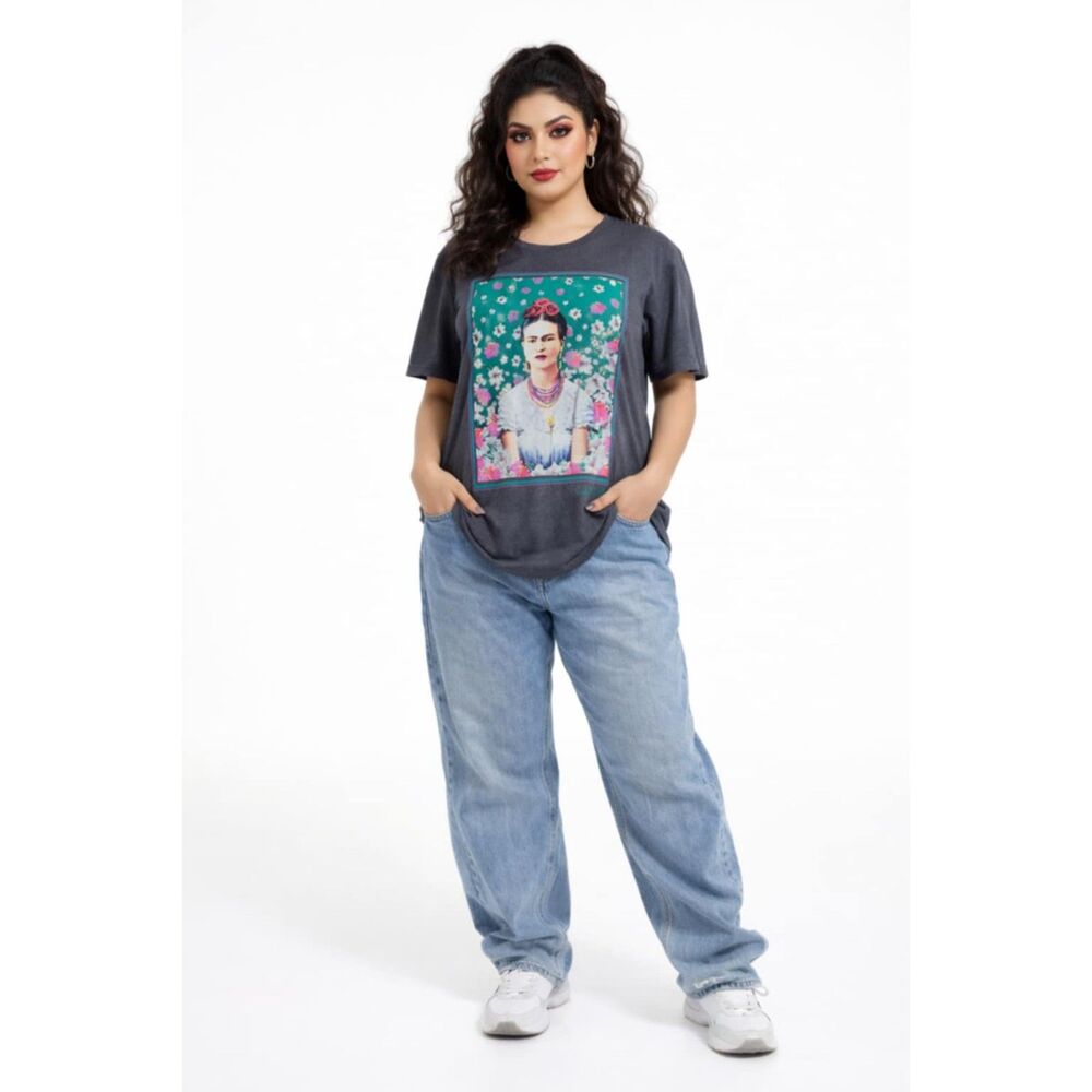 Frida Kahlo GRAPHIC T Shirt Gray Women's Woman's Size Medium